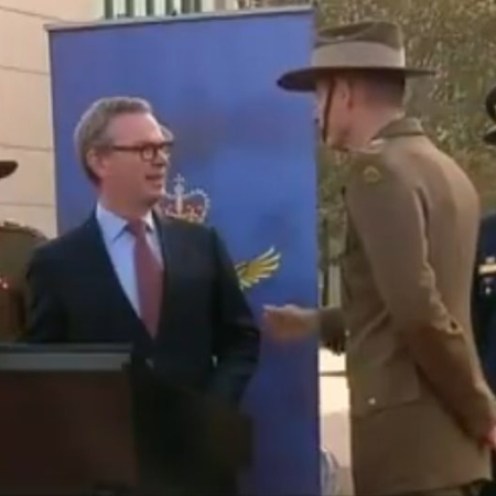 Defence Minister Pyne - General Angus Campbell Leaving Media Standup 2019 (Video Screenshot)